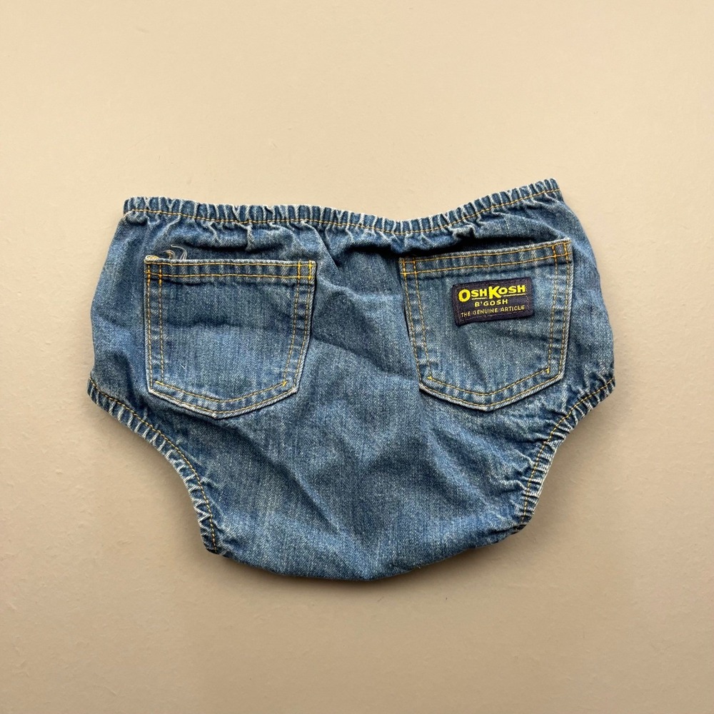 OshKosh B'gosh Diaper Cover Kids Small Blue Denim Vintage Made in USA Snaps